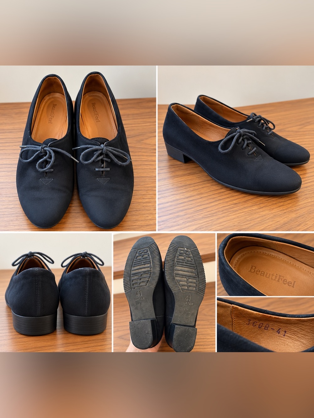 BeautiFeel Womens Black Suede Lace-Up Low Heel Flats